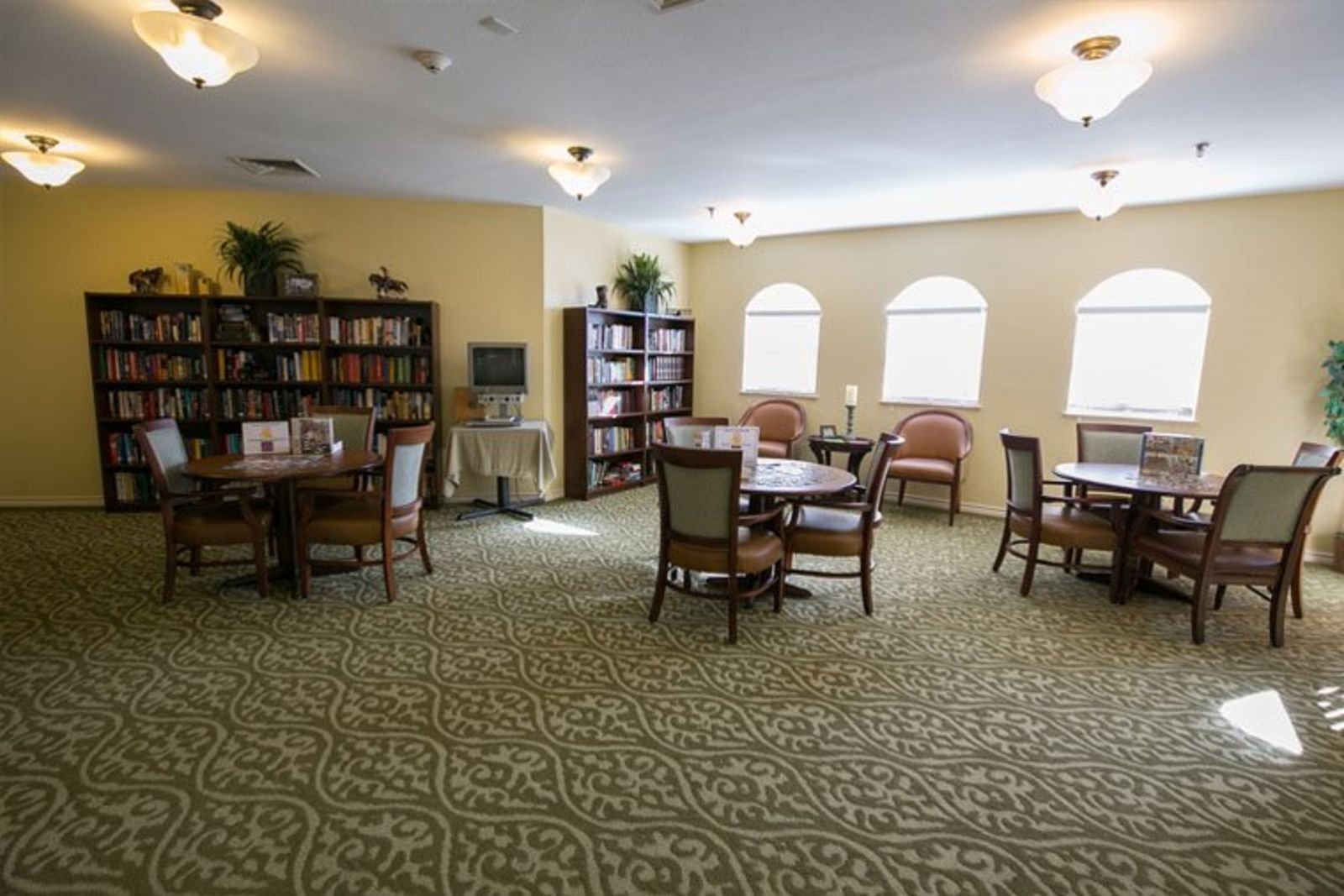 Library and reading room with bookshelves